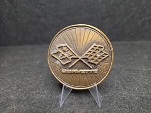 Vintage 1976 Corvette Belt Buckle Flag Logo Round Indiana Metal Craft